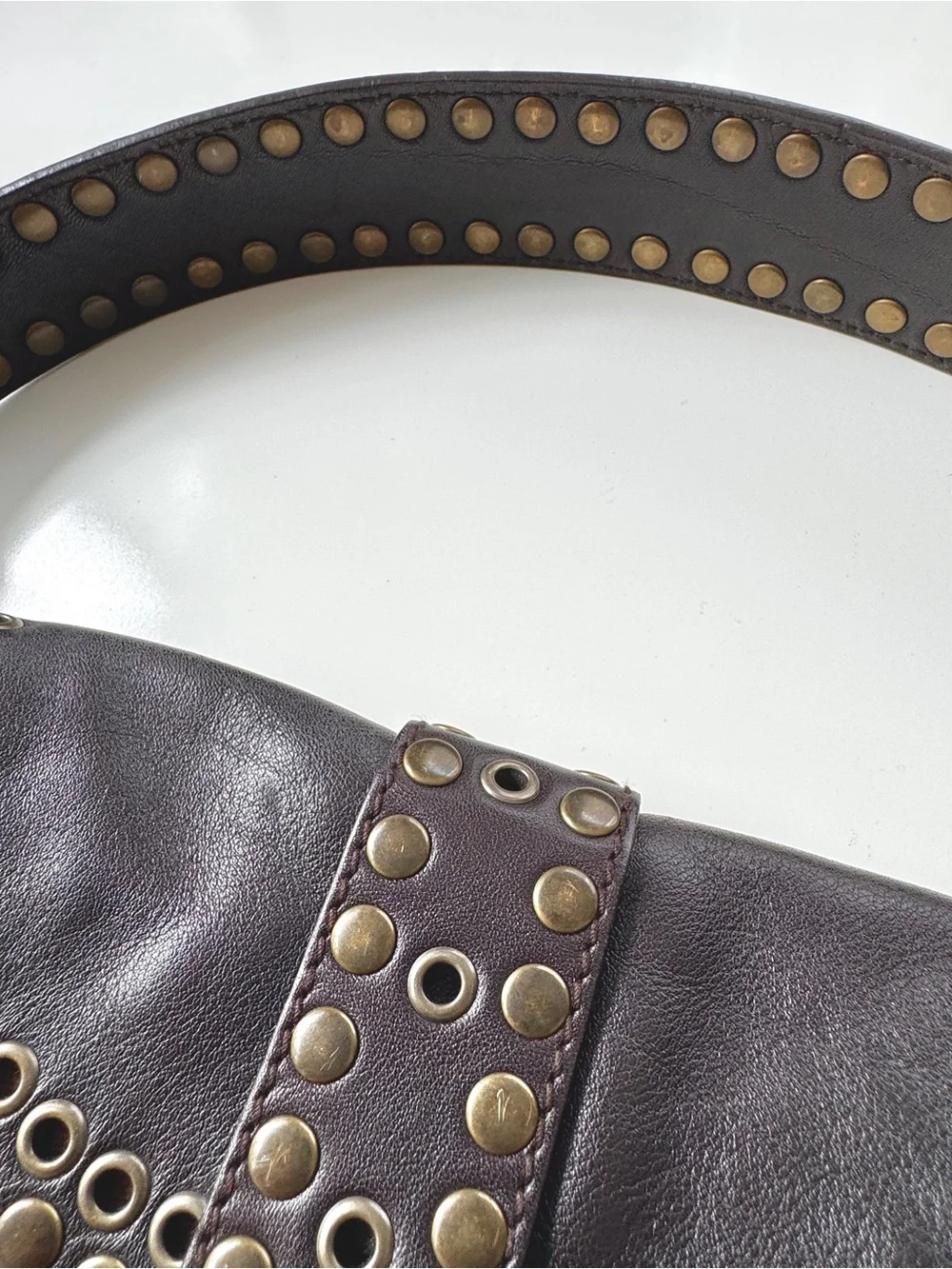 Bally Chocolate Brown Leather Studded Shoulder Bag - Picture 6 of 6